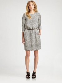 A finespun silk/wool blend patterned with a graphic chevron print, tailored in a flattering, body-skimming style.Jewel necklineThree-quarter sleevesSide slash pocketsConcealed back zipFully linedAbout 25 from natural waist64% silk/36% woolDry cleanImportedModel shown is 5'9 (175cm) wearing US size 4. A finespun silk/wool blend patterned with a graphic chevron print, tailored in a flattering, body-skimming style.Jewel necklineThree-quarter sleevesSide slash pocketsConcealed back zipFully linedAbout 25 from natural waist64% silk/36% woolDry cleanImportedModel shown is 5'9 (175cm) wearing US size 4.