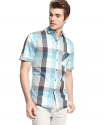 Amp up your everyday style with this slim-fit plaid shirt from Alfani Red. (Clearance) Amp up your everyday style with this slim-fit plaid shirt from Alfani Red. (Clearance)