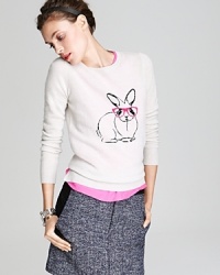 Channel whimsical winter style in a luxe cashmere sweater with a glasses-wearing bunny graphic at the front. Perfect for those cold winter weekends with your favorite skinny jeans. Channel whimsical winter style in a luxe cashmere sweater with a glasses-wearing bunny graphic at the front. Perfect for those cold winter weekends with your favorite skinny jeans.