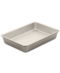 Make a cake for it! Showoff your best baking skills with this heavy-gauge aluminized steel cake pan, which heats evenly and features a nonstick finish that knows when to let go & how to clean up quick & easy. A dishwasher-safe design eliminates any bother after baking, plus the thick rolled edges on the pan prevent warping for a lifetime of use. Lifetime warranty. Make a cake for it! Showoff your best baking skills with this heavy-gauge aluminized steel cake pan, which heats evenly and features a nonstick finish that knows when to let go & how to clean up quick & easy. A dishwasher-safe design eliminates any bother after baking, plus the thick rolled edges on the pan prevent warping for a lifetime of use. Lifetime warranty.