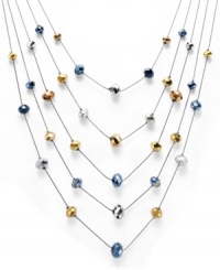 A touch of glass. In this five-row necklace from c.A.K.e by Ali Khan, glass accents are spaced at specific points on each chain, which is crafted from silver tone mixed metal, for an elegant approach. Approximate length: 20 inches + 3-inch extender. Approximate drop: 6 inches. A touch of glass. In this five-row necklace from c.A.K.e by Ali Khan, glass accents are spaced at specific points on each chain, which is crafted from silver tone mixed metal, for an elegant approach. Approximate length: 20 inches + 3-inch extender. Approximate drop: 6 inches.