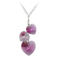 Sterling Silver 3 Graduated Multi-Pink Swarovski Crystallized Elements Heart Pendant Necklace, 18 Sterling Silver 3 Graduated Multi-Pink Swarovski Crystallized Elements Heart Pendant Necklace, 18