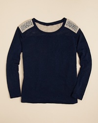 Studded shoulder and yoke panels complete the modern appeal of Aqua's long sleeve burnout shirt. Studded shoulder and yoke panels complete the modern appeal of Aqua's long sleeve burnout shirt.