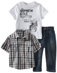 Kenneth Cole Baby-Boys Infant 3 Piece Shirt with Tee and Jean, Green/Brown, 12 Months Kenneth Cole Baby-Boys Infant 3 Piece Shirt with Tee and Jean, Green/Brown, 12 Months
