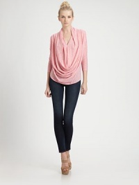 Soft and slouchy heathered jersey, lighter than air in a shapely cowl-front pullover.V necklineDropped shouldersCowl frontThree-quarter sleevesAbout 23 from shoulder to hem85% polyester/15% flaxDry cleanImportedModel shown is 5'11 (180cm) wearing US size Small. Soft and slouchy heathered jersey, lighter than air in a shapely cowl-front pullover.V necklineDropped shouldersCowl frontThree-quarter sleevesAbout 23 from shoulder to hem85% polyester/15% flaxDry cleanImportedModel shown is 5'11 (180cm) wearing US size Small.