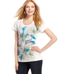 An artsy floral graphic is accentuated by rhinestone accents in this tee from Style&co. Sport. It's high style at a low price, too! An artsy floral graphic is accentuated by rhinestone accents in this tee from Style&co. Sport. It's high style at a low price, too!