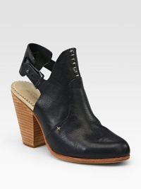 Lifted by a towering stacked heel, this pebbled leather silhouette has a cutout back, an adjustable slingback and decorative stitching. Stacked heel, 3½ (90mm)Leather upperLeather lining and solePadded insoleImported Lifted by a towering stacked heel, this pebbled leather silhouette has a cutout back, an adjustable slingback and decorative stitching. Stacked heel, 3½ (90mm)Leather upperLeather lining and solePadded insoleImported