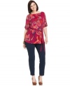 Look pretty in paisley with Charter Club's three-quarter-sleeve plus size top, accentuated by a belted waist. (Clearance)