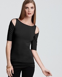 Cutout shoulder lend a modern edge to this body-con Bailey 44 top. Cutout shoulder lend a modern edge to this body-con Bailey 44 top.
