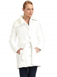 THE LOOKRabbit fur-trimmed pointed collarZip and snap closureDual seam pocketsTie waistTHE FITAbout 33 from shoulder to hemTHE MATERIALPolyesterFill: down/waterfowl feathersFur: dyed rabbit furFully linedCARE & ORIGINDry cleanFur origin: ChinaImportedModel shown is 5'9½ (176cm) wearing US size Small. THE LOOKRabbit fur-trimmed pointed collarZip and snap closureDual seam pocketsTie waistTHE FITAbout 33 from shoulder to hemTHE MATERIALPolyesterFill: down/waterfowl feathersFur: dyed rabbit furFully linedCARE & ORIGINDry cleanFur origin: ChinaImportedModel shown is 5'9½ (176cm) wearing US size Small.