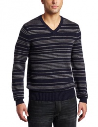 Kenneth Cole Men's V-Neck Heathered Stripe Sweater