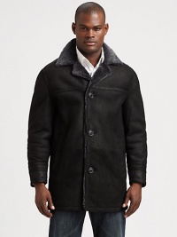 This vintage-oiled suede coat is a versatile mid-length option that works well with your suiting wardrobe or your casual basics, and is lined with genuine dyed shearling for ensure maximum comfort and warmth.Button-frontSide slash pocketsAbout 34 from shoulder to hemSuedeDry cleanImportedFur origin: Turkey This vintage-oiled suede coat is a versatile mid-length option that works well with your suiting wardrobe or your casual basics, and is lined with genuine dyed shearling for ensure maximum comfort and warmth.Button-frontSide slash pocketsAbout 34 from shoulder to hemSuedeDry cleanImportedFur origin: Turkey