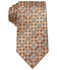 Punch up your wardrobe of solid dress shirts with this medallion-patterned tie from Alfani. Punch up your wardrobe of solid dress shirts with this medallion-patterned tie from Alfani.