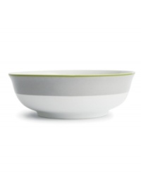 Stripes of gray and green trim this versatile serving bowl, a stylish complement to the bold graphic blooms of Floral Fan dinnerware by Echo Design. Stripes of gray and green trim this versatile serving bowl, a stylish complement to the bold graphic blooms of Floral Fan dinnerware by Echo Design.