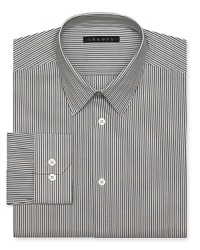 You can't go wrong in this finely tailored dress shirt from Theory, featuring a contemporary fit and classic pinstripes. You can't go wrong in this finely tailored dress shirt from Theory, featuring a contemporary fit and classic pinstripes.