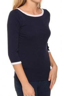 Three Dots Women's 3/4 Sleeve British Tee with Contrast Three Dots Women's 3/4 Sleeve British Tee with Contrast