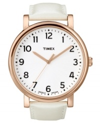 Rose-gold and white hues create a lovely backdrop for this easy-to-read watch from Timex's Originals collection. Rose-gold and white hues create a lovely backdrop for this easy-to-read watch from Timex's Originals collection.