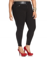 Add instant edge to any outfit with Baby Phat's plus size skinny pants, accented by faux leather trim and exposed zippers-- they're super hot! Add instant edge to any outfit with Baby Phat's plus size skinny pants, accented by faux leather trim and exposed zippers-- they're super hot!