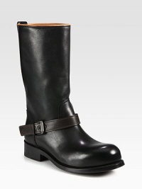 Classic wardrobe staple of supple leather in neutral tones with an adjustable buckle strap and contrast trim. Stacked heel, 1¼ (30mm)Shaft, 10½Leg circumference, 12Leather upperPull-on style with back pull-tabLeather liningLeather and rubber solePadded insoleMade in Italy Classic wardrobe staple of supple leather in neutral tones with an adjustable buckle strap and contrast trim. Stacked heel, 1¼ (30mm)Shaft, 10½Leg circumference, 12Leather upperPull-on style with back pull-tabLeather liningLeather and rubber solePadded insoleMade in Italy
