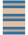 Stripecast: with wide, colorblocked bands and rich texture, Liorra Manne's Tropez Stripe rug has the ability to pull a room together in chic, relaxed style. UV-stabilized, mold and mildew-resistant, the versatile rug in cornflower blue and oatmeal hues is equally pretty indoors or out.