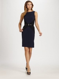 This colorblocked silk style flatters the waist with strategic panel construction and a matching leather belt.BoatneckSleevelessBack ventConcealed back zipIncluded leather belt, about ¾ wideSilk liningAbout 22½ from natural waist95% silk/5% elastaneDry cleanMade in France of imported fabricModel shown is 5'11 (180cm) wearing US size 4.OUR FIT MODEL RECOMMENDS ordering true size. This colorblocked silk style flatters the waist with strategic panel construction and a matching leather belt.BoatneckSleevelessBack ventConcealed back zipIncluded leather belt, about ¾ wideSilk liningAbout 22½ from natural waist95% silk/5% elastaneDry cleanMade in France of imported fabricModel shown is 5'11 (180cm) wearing US size 4.OUR FIT MODEL RECOMMENDS ordering true size.