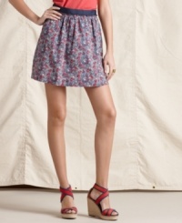 Keep it short and sweet with this floral skirt from Tommy Hilfiger, featuring a flirty hem line and grosgrain ribbon waistband! Keep it short and sweet with this floral skirt from Tommy Hilfiger, featuring a flirty hem line and grosgrain ribbon waistband!