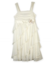 Long life of the party. She'll be the buzz of every social occasion in this tiered ruffle dress from BCX. Long life of the party. She'll be the buzz of every social occasion in this tiered ruffle dress from BCX.