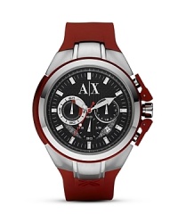 For the detail-oriented, Armani Exchange's silicone-strapped chronograph strikes a bold balance between sporty and sleek. Slip it on to add a pop of color to a bare wrist. For the detail-oriented, Armani Exchange's silicone-strapped chronograph strikes a bold balance between sporty and sleek. Slip it on to add a pop of color to a bare wrist.