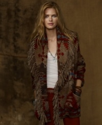 Channel rugged rancher style with Denim & Supply Ralph Lauren's warm wool-blend cardigan, finished with an authentic Southwestern-inspired pattern and an oversized silhouette for a chic twist. Channel rugged rancher style with Denim & Supply Ralph Lauren's warm wool-blend cardigan, finished with an authentic Southwestern-inspired pattern and an oversized silhouette for a chic twist.