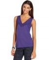 This textured petite sleeveless top frm DKNY Jeans is perfect for pairing with your favorite jeans or skirts!
