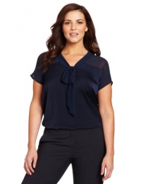 DKNYC Women's Plus-Size Sleeveless V-Neck Bow Blouse, Ink, 2X DKNYC Women's Plus-Size Sleeveless V-Neck Bow Blouse, Ink, 2X