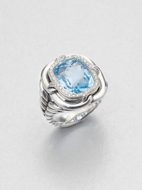 From the Labyrinth Collection. A stunning, faceted blue topaz stone surrounded by sparkling diamonds set in sleek sterling silver on an iconic double cable shank. Blue topazDiamonds, .2 tcwSterling silverWidth, about .6Imported From the Labyrinth Collection. A stunning, faceted blue topaz stone surrounded by sparkling diamonds set in sleek sterling silver on an iconic double cable shank. Blue topazDiamonds, .2 tcwSterling silverWidth, about .6Imported