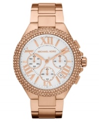 Crystal accents finish off this rosy timepiece from Michael Kors' Camille collection. Crystal accents finish off this rosy timepiece from Michael Kors' Camille collection.