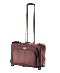 A lighter construction and fashion-forward design put you on the fast track to your destination with easy-glide removable wheels and a retractable handle that stops at different heights for travelers of all sizes and preferences. Built durable from ballistic nylon, this rolling garment bag with removable suiter features an attractive herringbone trim that sets the tone for the trip. Limited lifetime warranty. A lighter construction and fashion-forward design put you on the fast track to your destination with easy-glide removable wheels and a retractable handle that stops at different heights for travelers of all sizes and preferences. Built durable from ballistic nylon, this rolling garment bag with removable suiter features an attractive herringbone trim that sets the tone for the trip. Limited lifetime warranty.