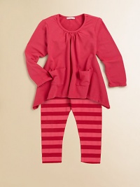 An eye-catching pair featuring an easy-chic tunic and darling striped leggings. Shirt Scoop neckLong sleevesFront patch pocketsCurved hem Leggings Pull-on style50% Tencel/42% cotton/8% LycraMachine washImported An eye-catching pair featuring an easy-chic tunic and darling striped leggings. Shirt Scoop neckLong sleevesFront patch pocketsCurved hem Leggings Pull-on style50% Tencel/42% cotton/8% LycraMachine washImported