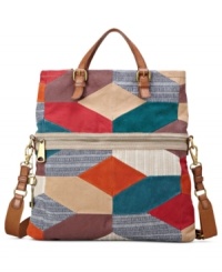 Give your look a veritable vintage feel with this travel-ready Explorer from Fossil. Colorful patchwork, over-sized zipper pulls and ample interior make this design undecidedly unique. Give your look a veritable vintage feel with this travel-ready Explorer from Fossil. Colorful patchwork, over-sized zipper pulls and ample interior make this design undecidedly unique.