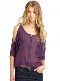 THE LOOKSheer chiffon constructionCutout detail at shoulders Dual flap pockets at chestDolman sleeves Button-front THE FITAbout 23 from shoulder to hemTHE MATERIALPolyesterCARE & ORIGINHand washImportedModel shown is 5'10 (177cm) wearing US size Small. 