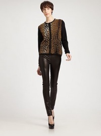 Leopard-patterned panels lend a touch of the exotic to this finespun wool style.Rib-knit jewel neckline, cuffs and hemButton frontAbout 23 from shoulder to hemWoolDry cleanMade in ItalyModel shown is 5'10 (177cm) wearing US size Small. Leopard-patterned panels lend a touch of the exotic to this finespun wool style.Rib-knit jewel neckline, cuffs and hemButton frontAbout 23 from shoulder to hemWoolDry cleanMade in ItalyModel shown is 5'10 (177cm) wearing US size Small.