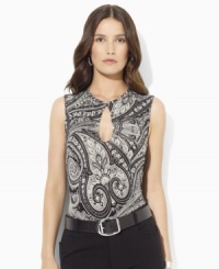 Lauren Ralph Lauren's bold equestrian pattern and chic ties at the neckline update a luxurious satin blouse. (Clearance) Lauren Ralph Lauren's bold equestrian pattern and chic ties at the neckline update a luxurious satin blouse. (Clearance)