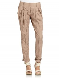 THE LOOKWaistband with belt loopsZip fly with slide tab closuresAngled pocketsRolled cuffed hemTHE FITRise, about 9Inseam, about 28THE MATERIAL91% cotton/9% metallic fibersCARE & ORIGINDry cleanImportedModel shown is 5'11 (180cm) wearing US size 4. THE LOOKWaistband with belt loopsZip fly with slide tab closuresAngled pocketsRolled cuffed hemTHE FITRise, about 9Inseam, about 28THE MATERIAL91% cotton/9% metallic fibersCARE & ORIGINDry cleanImportedModel shown is 5'11 (180cm) wearing US size 4.