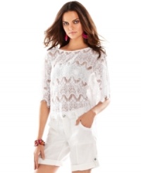Sexy yet demure, INC's eyelash lace top makes the chicest layering piece: try it with a pencil skirt and heels for a dressy look -- or pair it with your brightest, boldest bathing suit for a unique beach coverup! Sexy yet demure, INC's eyelash lace top makes the chicest layering piece: try it with a pencil skirt and heels for a dressy look -- or pair it with your brightest, boldest bathing suit for a unique beach coverup!