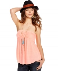In a sweet striped print, this Free People A-line tube top is perfect for easy spring style! In a sweet striped print, this Free People A-line tube top is perfect for easy spring style!
