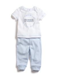GUESS Kids Boys Tee Shirt & Pants Set with Hat, WHITE (6/9M) GUESS Kids Boys Tee Shirt & Pants Set with Hat, WHITE (6/9M)