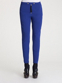 Vibrant stretch tech gabardine, tailored in a sleek silhouette accented with knee patches and bold ankle zippers.Self waistband with dual snap closureZip fly with contrast pullKnee patchesContrast back panelsBack ankle zippers88% nylon/12% elastaneDry cleanImportedModel shown is 5'11 (180cm) wearing US size 4. Vibrant stretch tech gabardine, tailored in a sleek silhouette accented with knee patches and bold ankle zippers.Self waistband with dual snap closureZip fly with contrast pullKnee patchesContrast back panelsBack ankle zippers88% nylon/12% elastaneDry cleanImportedModel shown is 5'11 (180cm) wearing US size 4.