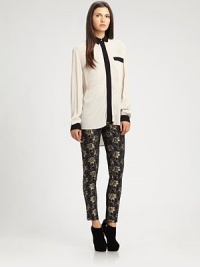Shimmering floral accents adorn these lovely lace pants. Elastic waistbandSide zipperFaux back pocketsFully linedRise, about 9Inseam, about 2990% nylon/10% spandexDry cleanMade in USA of imported fabricModel shown is 5'10 (177cm) wearing US size Small. Shimmering floral accents adorn these lovely lace pants. Elastic waistbandSide zipperFaux back pocketsFully linedRise, about 9Inseam, about 2990% nylon/10% spandexDry cleanMade in USA of imported fabricModel shown is 5'10 (177cm) wearing US size Small.