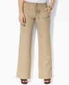 Rendered in breezy linen, these plus size pants from Lauren by Ralph Lauren are finished with a chic, wide leg and drawstring waist. (Clearance)