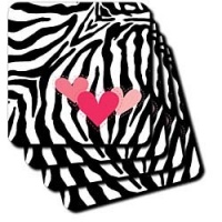 Pink Hearts Zebra Print - Set Of 4 Coasters - Soft Pink Hearts Zebra Print - Set Of 4 Coasters - Soft