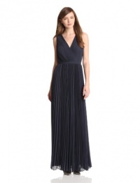 HALSTON HERITAGE Women's Sleeveless V-Neck Pleated Gown, Moonshadow, 0 HALSTON HERITAGE Women's Sleeveless V-Neck Pleated Gown, Moonshadow, 0