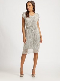 Uniquely chic, this silk sheath features a snakeskin-print overlay and a waist-defining self-tie belt for an enviable silhouette.Round neckShort sleevesSelf-tie beltCord endsAbout 36 from shoulder to hemSilk; overlay: 96% modal/4% elastane Dry cleanImported Model shown is 5'10 (177cm) wearing US size 4. Uniquely chic, this silk sheath features a snakeskin-print overlay and a waist-defining self-tie belt for an enviable silhouette.Round neckShort sleevesSelf-tie beltCord endsAbout 36 from shoulder to hemSilk; overlay: 96% modal/4% elastane Dry cleanImported Model shown is 5'10 (177cm) wearing US size 4.
