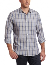 Perry Ellis Men's Long-Sleeve Slim-Fit Dot Plaid Woven Shirt Perry Ellis Men's Long-Sleeve Slim-Fit Dot Plaid Woven Shirt